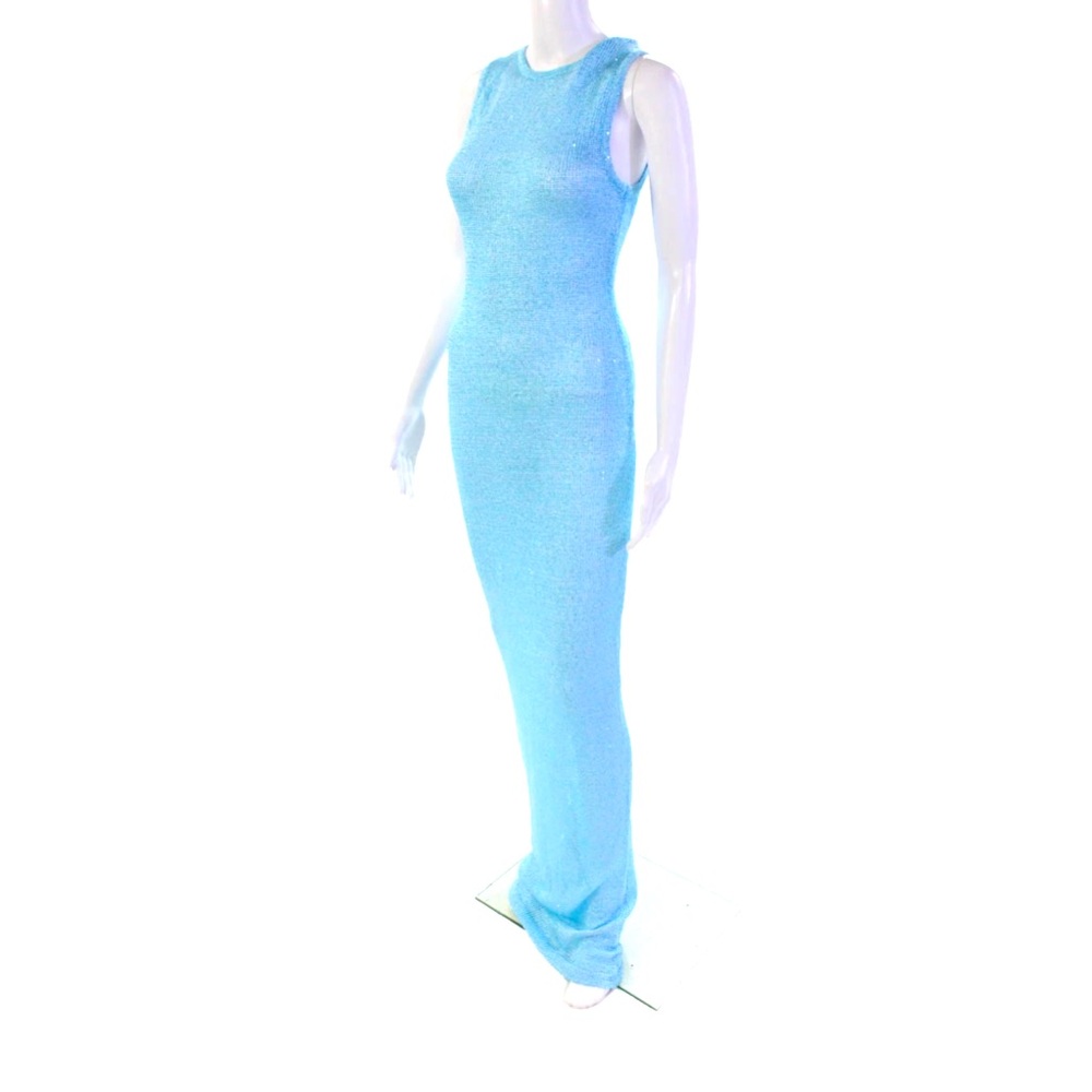 Superdown Womens Blue Sleeveless Scoop Neck Knit Sequin Elegant Maxi Dress S